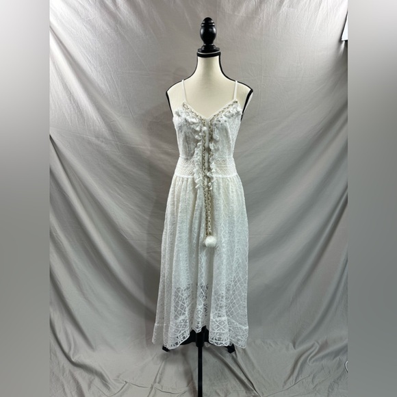 White  Boho Guipure Lace Insert Tassel Detail Cami Dress - Picture 7 of 10